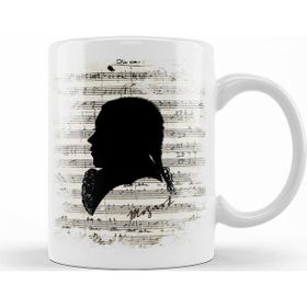 Baskı Dükkanı Wolfgang Amadeus Mozart Piyano Müzik Notaları Porselen Kupa