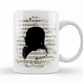Baskı Dükkanı Wolfgang Amadeus Mozart Piyano Müzik Notaları Porselen Kupa