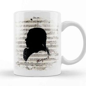 Baskı Dükkanı Wolfgang Amadeus Mozart Piyano Müzik Notaları Porselen Kupa