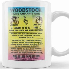 Baskı Dükkanı Woodstock 1969 Rainbow Poster Beyaz Porselen Kupa Bardak