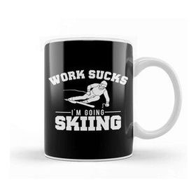 Baskı Dükkanı Work Sucks I M Going Skiing Funny Beyaz Porselen Kupa Bardak