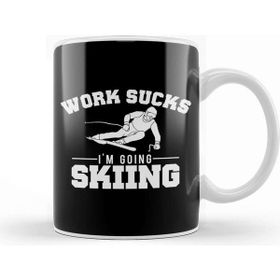 Baskı Dükkanı Work Sucks I M Going Skiing Funny Beyaz Porselen Kupa Bardak