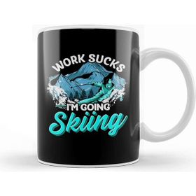 Baskı Dükkanı Work Sucks I'm Going Skiing Funny Skier Vacation Porselen Beyaz Kupa Bardak