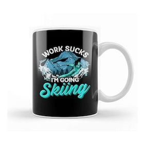 Baskı Dükkanı Work Sucks I'm Going Skiing Funny Skier Vacation Porselen Beyaz Kupa Bardak