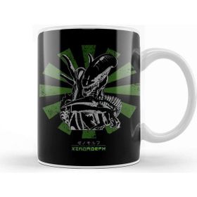 Baskı Dükkanı Xenomorph Retro Japanese Alien Beyaz Porselen Kupa Bardak