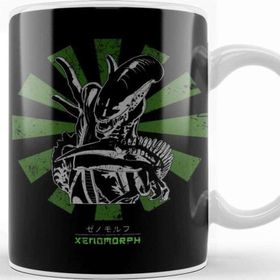 Baskı Dükkanı Xenomorph Retro Japanese Alien Beyaz Porselen Kupa Bardak