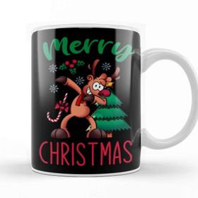 Baskı Dükkanı Xmas Dabbing Reindeer Beyaz Porselen Kupa Bardak
