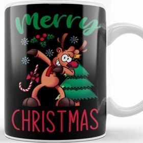 Baskı Dükkanı Xmas Dabbing Reindeer Beyaz Porselen Kupa Bardak