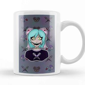 Baskı Dükkanı Yami Kawaii Girl Background Beyaz Porselen Kupa Bardak