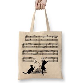 Baskı Dükkanı Yaramaz Komik Müzik Notalı Kedi Cat Bez Çanta