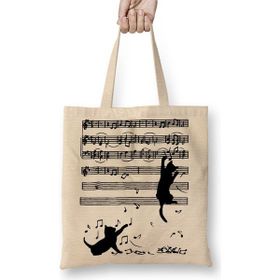 Baskı Dükkanı Yaramaz Komik Müzik Notalı Kedi Cat Bez Çanta