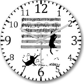 Baskı Dükkanı Yaramaz Komik Müzik Notalı Kedi Cat Bombeli Gerçek Cam Duvar Saati