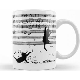 Baskı Dükkanı Yaramaz Komik Müzik Notalı Kedi Cat Porselen Kupa