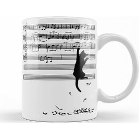 Baskı Dükkanı Yaramaz Komik Müzik Notalı Kedi Cat Porselen Kupa