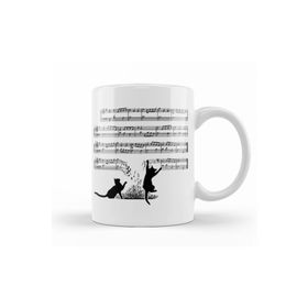Baskı Dükkanı Yaramaz Komik Müzik Notalı Kedi Cat Porselen Kupa