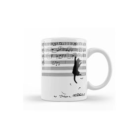 Baskı Dükkanı Yaramaz Komik Müzik Notalı Kedi Cat Porselen Kupa