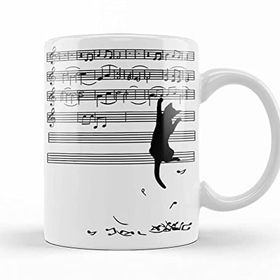 Baskı Dükkanı Yaramaz Komik Müzik Notalı Kedi Cat Porselen Kupa