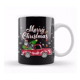 Baskı Dükkanı Yeni Yıl Hediyesi Schnauzer Rides Red Truck Christmas Pajama Kupa Bardak