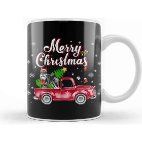 Baskı Dükkanı Yeni Yıl Hediyesi Schnauzer Rides Red Truck Christmas Pajama Kupa Bardak