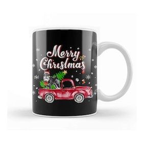 Baskı Dükkanı Yeni Yıl Hediyesi Schnauzer Rides Red Truck Christmas Pajama Kupa Bardak