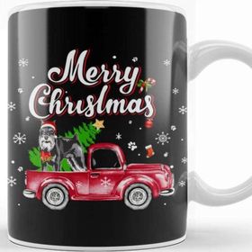 Baskı Dükkanı Yeni Yıl Hediyesi Schnauzer Rides Red Truck Christmas Pajama Kupa Bardak