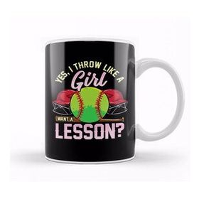 Baskı Dükkanı Yes I Throw Like A Girl Want A Lesson Pitcher Pun Porselen Beyaz Kupa Bardak