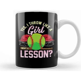 Baskı Dükkanı Yes I Throw Like A Girl Want A Lesson Pitcher Pun Porselen Beyaz Kupa Bardak