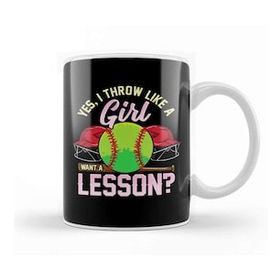 Baskı Dükkanı Yes I Throw Like A Girl Want A Lesson Pitcher Pun Porselen Beyaz Kupa Bardak