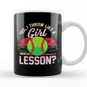 Baskı Dükkanı Yes I Throw Like A Girl Want A Lesson Pitcher Pun Porselen Beyaz Kupa Bardak