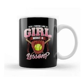 Baskı Dükkanı Yes I Throw Like A Girl Want A Lesson Softball Beyaz Porselen Kupa Bardak