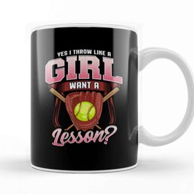 Baskı Dükkanı Yes I Throw Like A Girl Want A Lesson Softball Beyaz Porselen Kupa Bardak