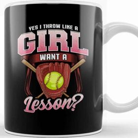 Baskı Dükkanı Yes I Throw Like A Girl Want A Lesson Softball Beyaz Porselen Kupa Bardak