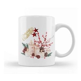Baskı Dükkanı Yılbaşı Yeni Yıl Konseptli Candle Merry Christmas Kupa Bardak