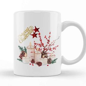 Baskı Dükkanı Yılbaşı Yeni Yıl Konseptli Candle Merry Christmas Kupa Bardak