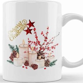Baskı Dükkanı Yılbaşı Yeni Yıl Konseptli Candle Merry Christmas Kupa Bardak