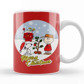 Baskı Dükkanı Yılbaşı Yeni Yıl Konseptli Charlie Brown And Snoopy Merry Christmas Kupa Bardak