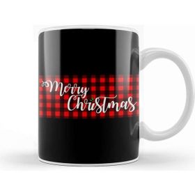 Baskı Dükkanı Yılbaşı Yeni Yıl Konseptli Merry Christmas Banner On Buffalo Plaid Kupa Bardak