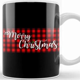 Baskı Dükkanı Yılbaşı Yeni Yıl Konseptli Merry Christmas Banner On Buffalo Plaid Kupa Bardak