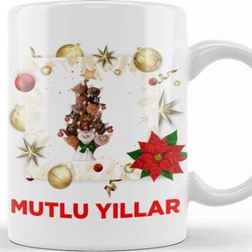 Baskı Dükkanı Yılbaşı Yeni Yıl Konseptli Mutlu Yıllar Hediye Kupa Bardak