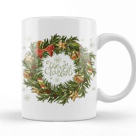 Baskı Dükkanı Yılbaşı Yeni Yıl Konseptli Wreath Gilf Merry Christmas 01 Kupa Bardak