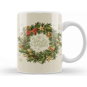 Baskı Dükkanı Yılbaşı Yeni Yıl Konseptli Wreath Gilf Merry Christmas Kupa Bardak