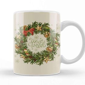 Baskı Dükkanı Yılbaşı Yeni Yıl Konseptli Wreath Gilf Merry Christmas Kupa Bardak