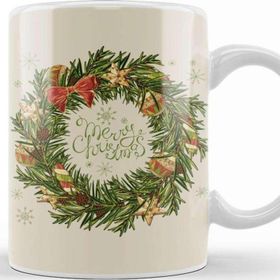 Baskı Dükkanı Yılbaşı Yeni Yıl Konseptli Wreath Gilf Merry Christmas Kupa Bardak