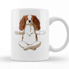 Baskı Dükkanı Yoga Cavalier King Charles Spaniel Beyaz Porselen Kupa Bardak