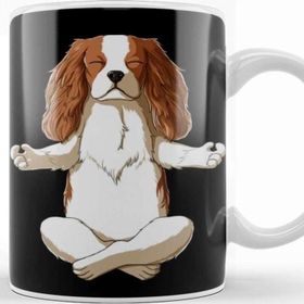 Baskı Dükkanı Yoga Cavalier King Charles Spaniel Beyaz Porselen Kupa Bardak
