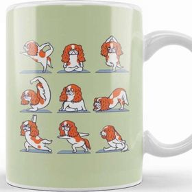 Baskı Dükkanı Yoga Cavalier King Charles Spaniel Beyaz Porselen Kupa Bardak