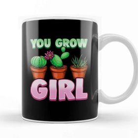 Baskı Dükkanı You Grow Girl Gardening Pun Planting Succulents Porselen Beyaz Kupa Bardak