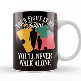 Baskı Dükkanı Your Fight My Fight Autism Awareness Mother Son Daughter Porselen Beyaz Kupa Bardak