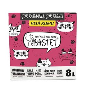 Bastet 8 lt Doğal Tozsuz ve Kokusuz Premium Topaklanan Kedi Kumu