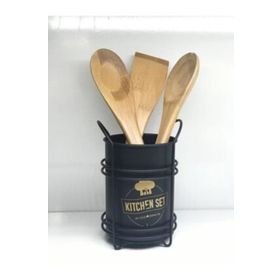 Bastonlu Siyah Metal Standlı Dik Kaşıklık